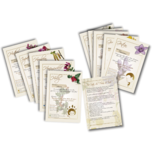 Cartas dos Florais de Bach Uniflowers compactas contendo informações para auxilio na escolha das essências florais durante terapia floral