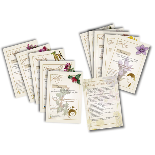 Cartas dos Florais de Bach Uniflowers compactas contendo informações para auxilio na escolha das essências florais durante terapia floral